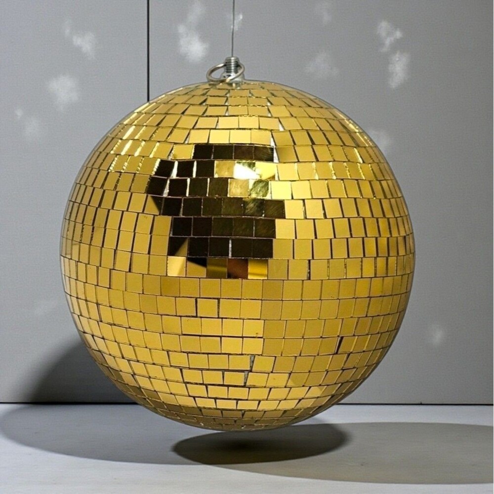 8” Gold Mirror Disco Ball Glass DJ Dance Party Decor Sparkle Club Hanging Loop